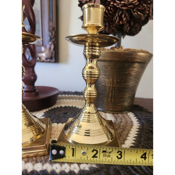 Brass Candlestick Vintage Heavy Tapered  Set Of 2Candle Holder Square Base  6.5" - Picture 6 of 7